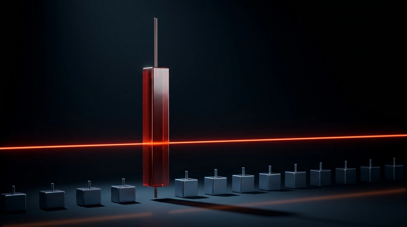 Red candlestick breaking above a horizontal price level, representing sudden price spikes and stop-loss slippage on Boom and Crash Indices.