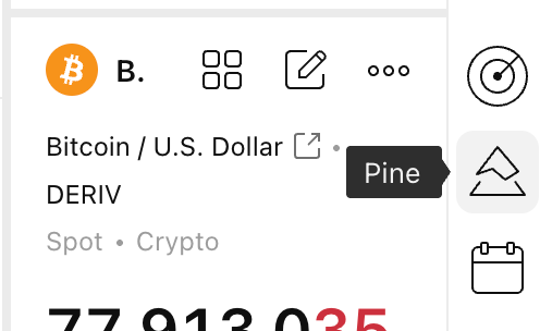 TradingView chart interface with the Pine Editor control highlighted in the right-hand menu.
