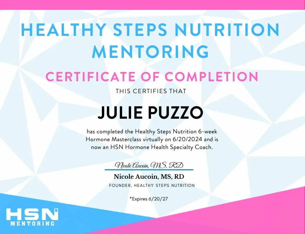 Healty Steps Nutrition Mentoring Certification of Completion Healty Steps Nutrition 6-week - Julie Puzzo