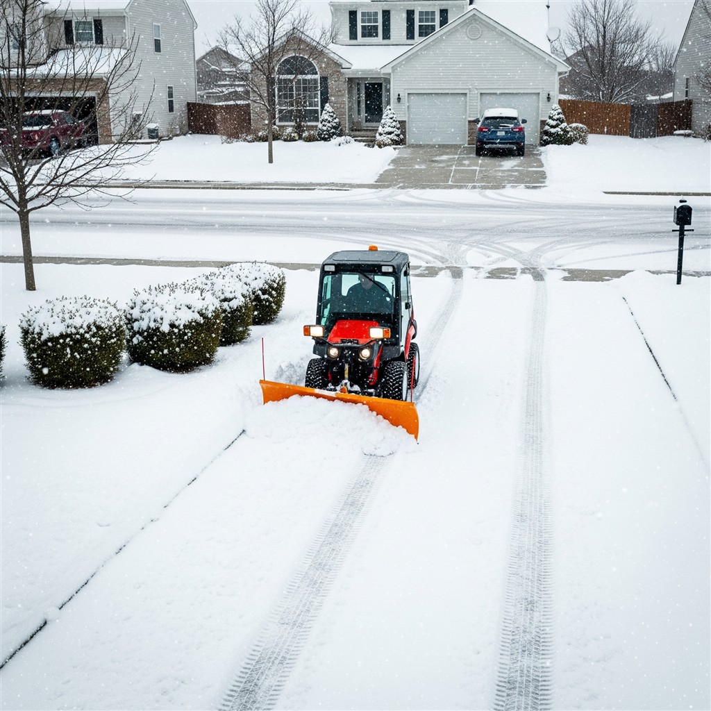 Activescapes Landscaping clearing heavy snow from Taylorsville driveway using plow equipment for residential winter safety
