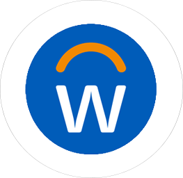 White letter W with an orange arc above it on a blue circular background.