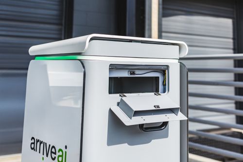 Close up of an Arrive AI smart locker delivery shoot