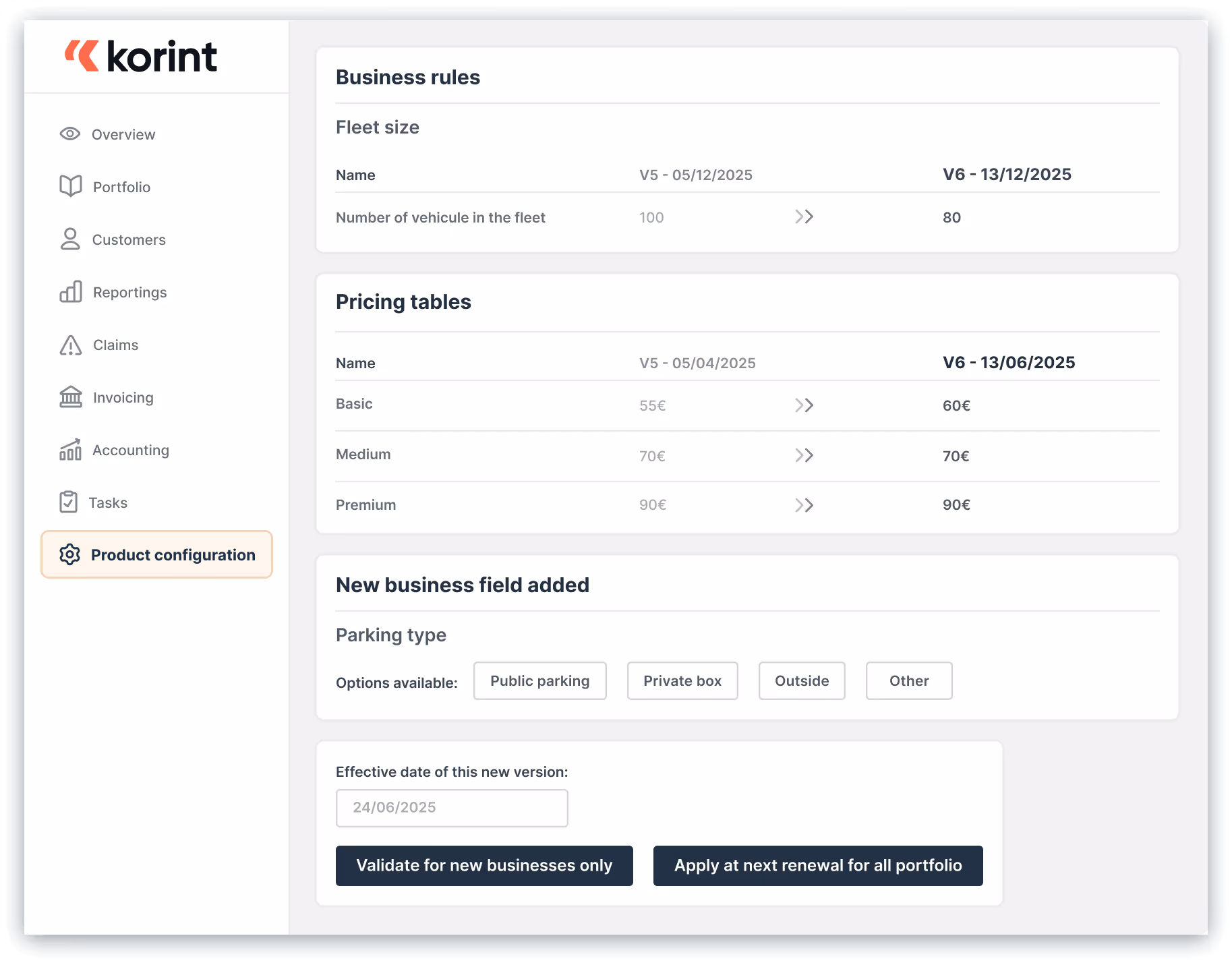 Products configuration