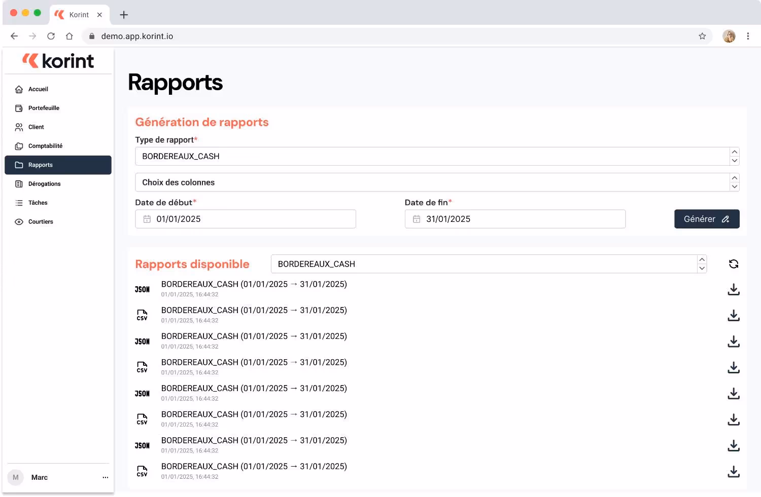 Outils modulaires Korint : interfaces évolutives, extension produits, tableaux de bord, reporting, export de données