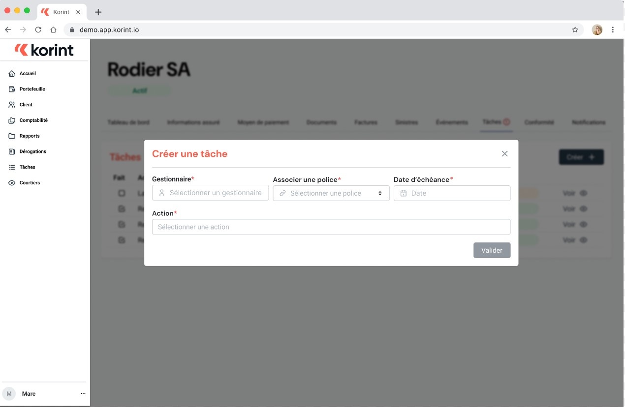 CRM Korint : suivi des tâches, relances, pipeline commercial, automatisations
