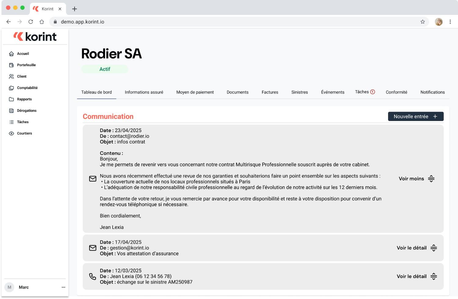 Flexibilité Korint : intégration CRM, connecteurs téléphonie, produits délégués, synchronisation complète