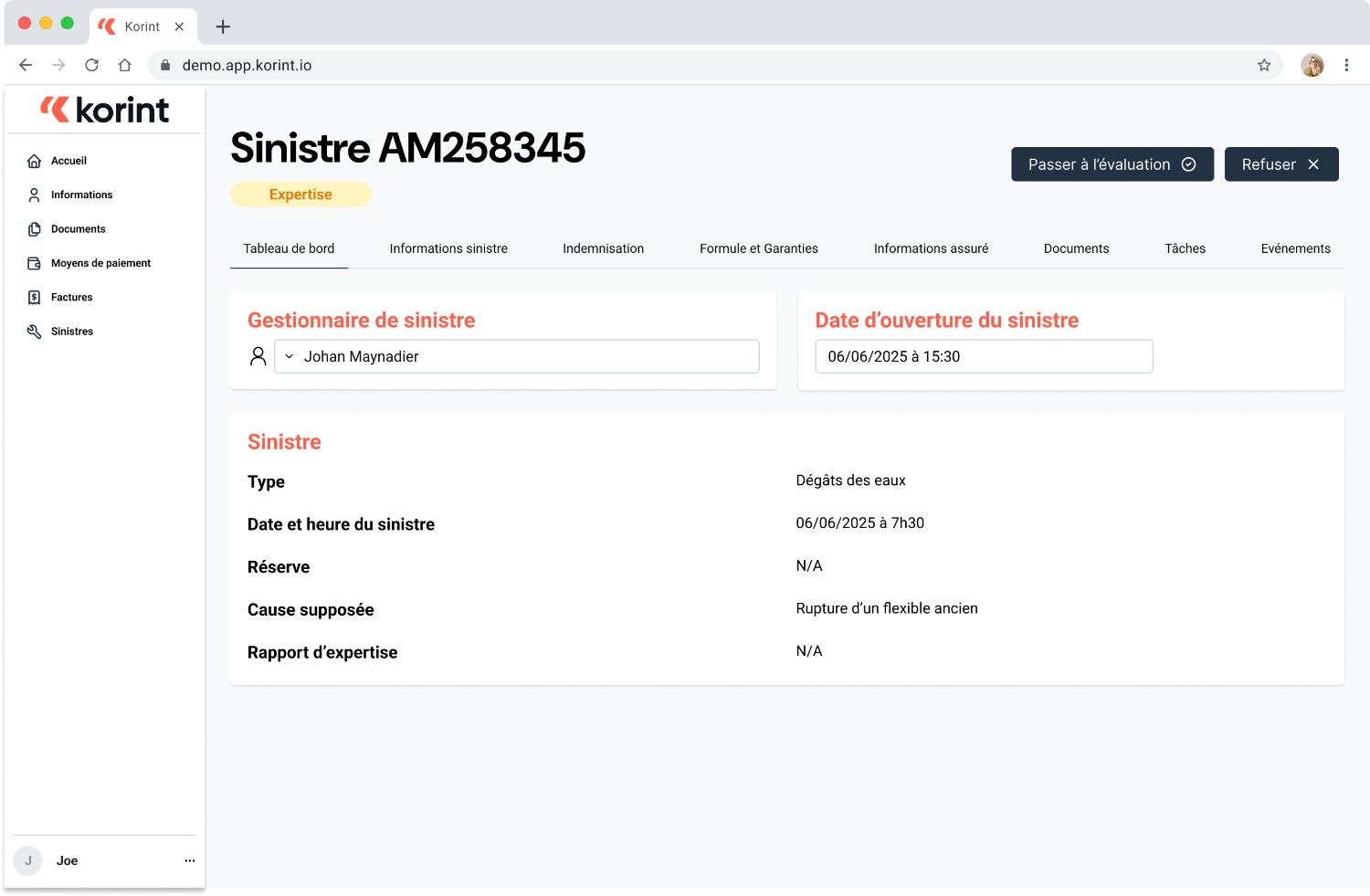 Gestion des sinistres Korint : interface intuitive, échanges API, tableaux de bord intégrés