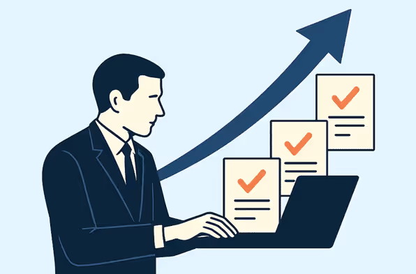 Graphique illustrant la croissance des portefeuilles d’assurance avec une fusée et des courbes de performance, symbolisant l’impact des outils digitaux Korint comme le moteur de tarification, le suivi des impayés et l’extranet courtier.