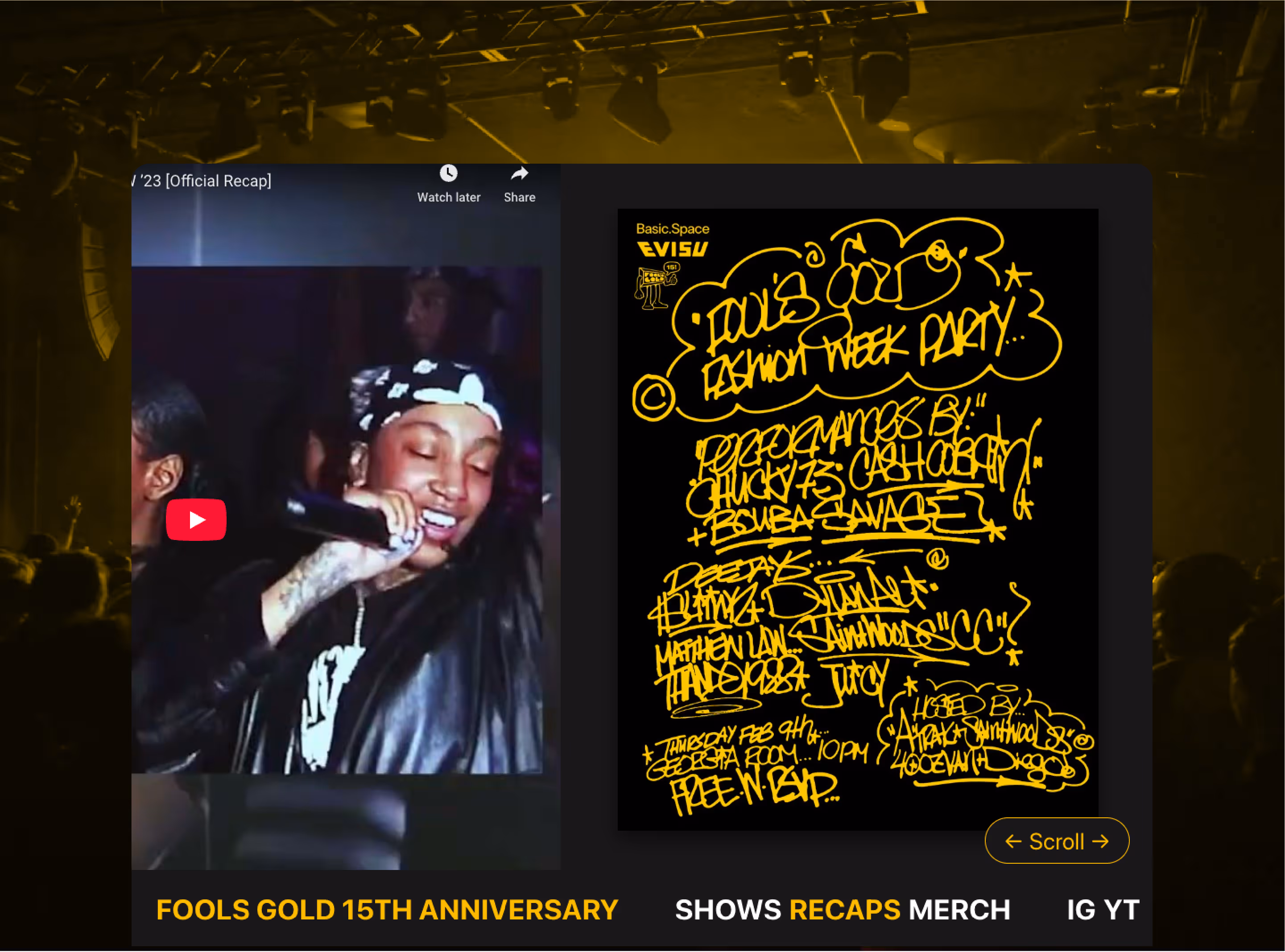 Music label anniversary Webflow website – Fool’s Gold 15th Anniversary