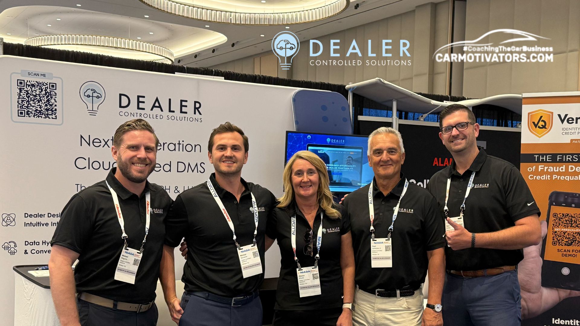 The two teams Maguire, Michael Sansone, Alyssa Shultz, and Paul Sansone Jr. of Dealer Controlled Solutions, alongside Sean Kelley of Car Motivators.
