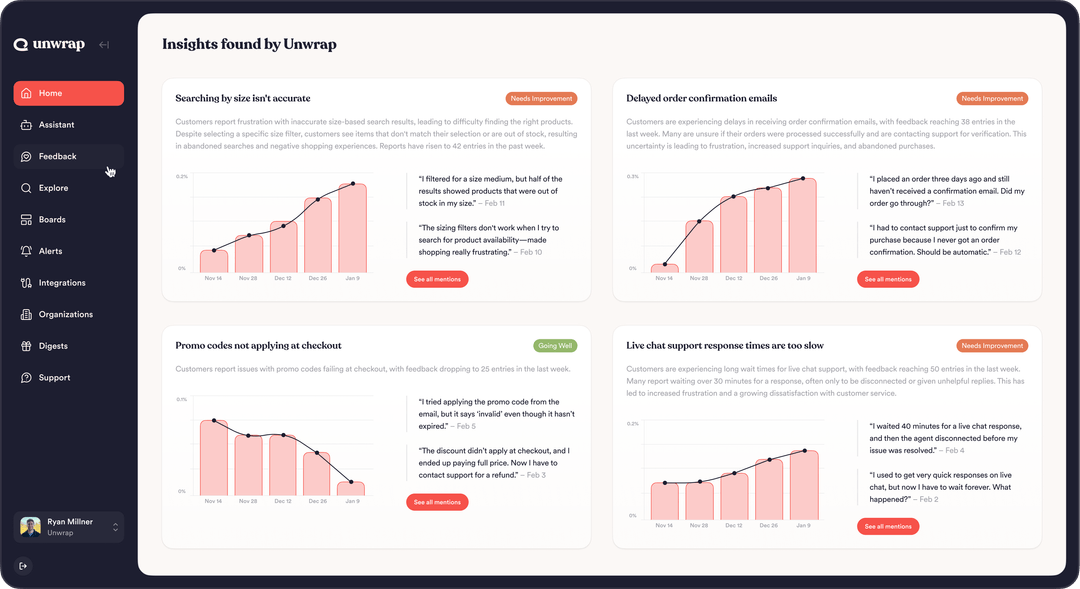 The Unwrap customer intelligence dashboard
