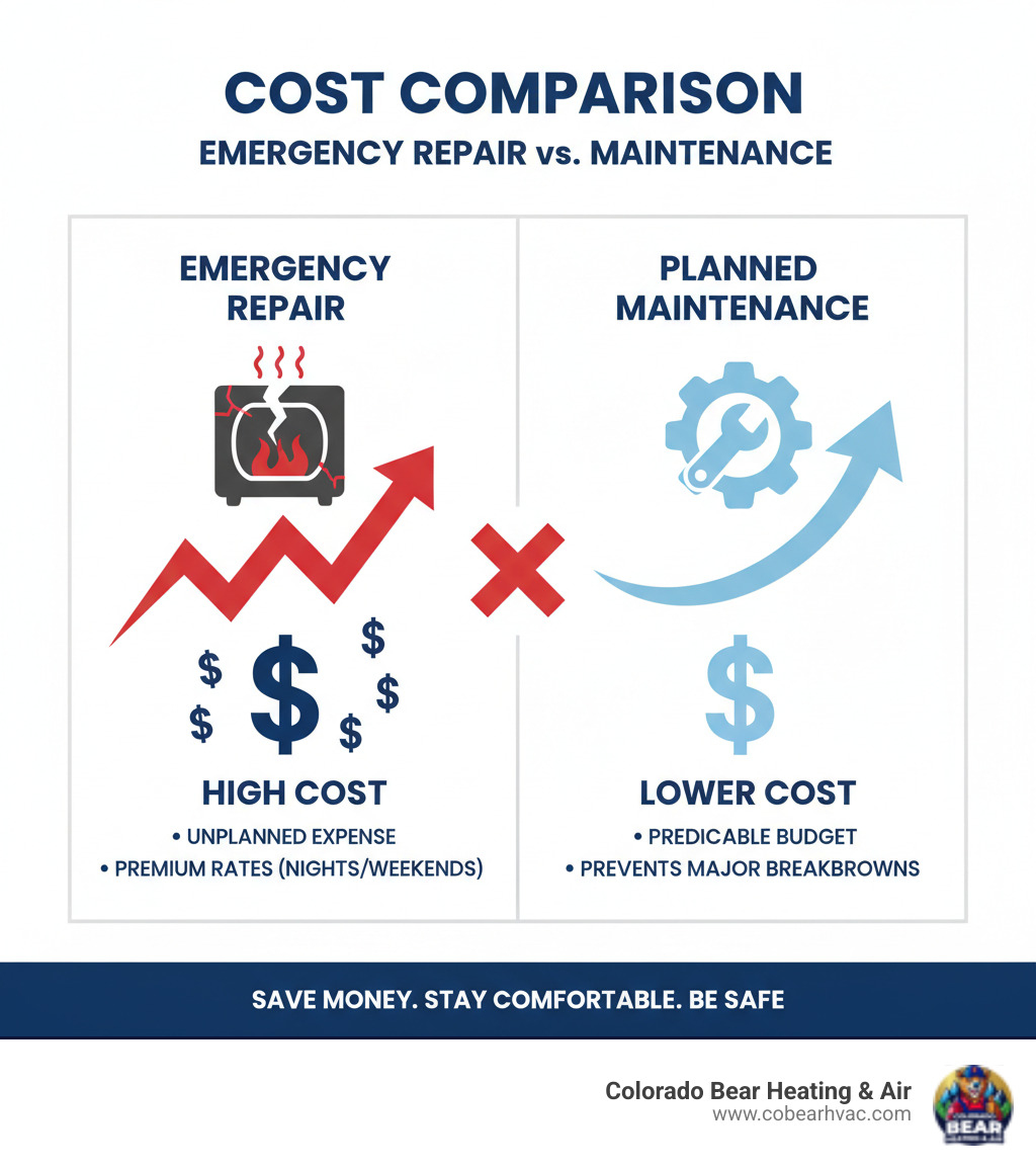 infographic comparing costs of emergency repair vs maintenance - 24/7 heating repair in castle pines, co infographic  infographic comparing costs of emergency repair vs maintenance - 24/7 heating repair in castle pines, co infographic
