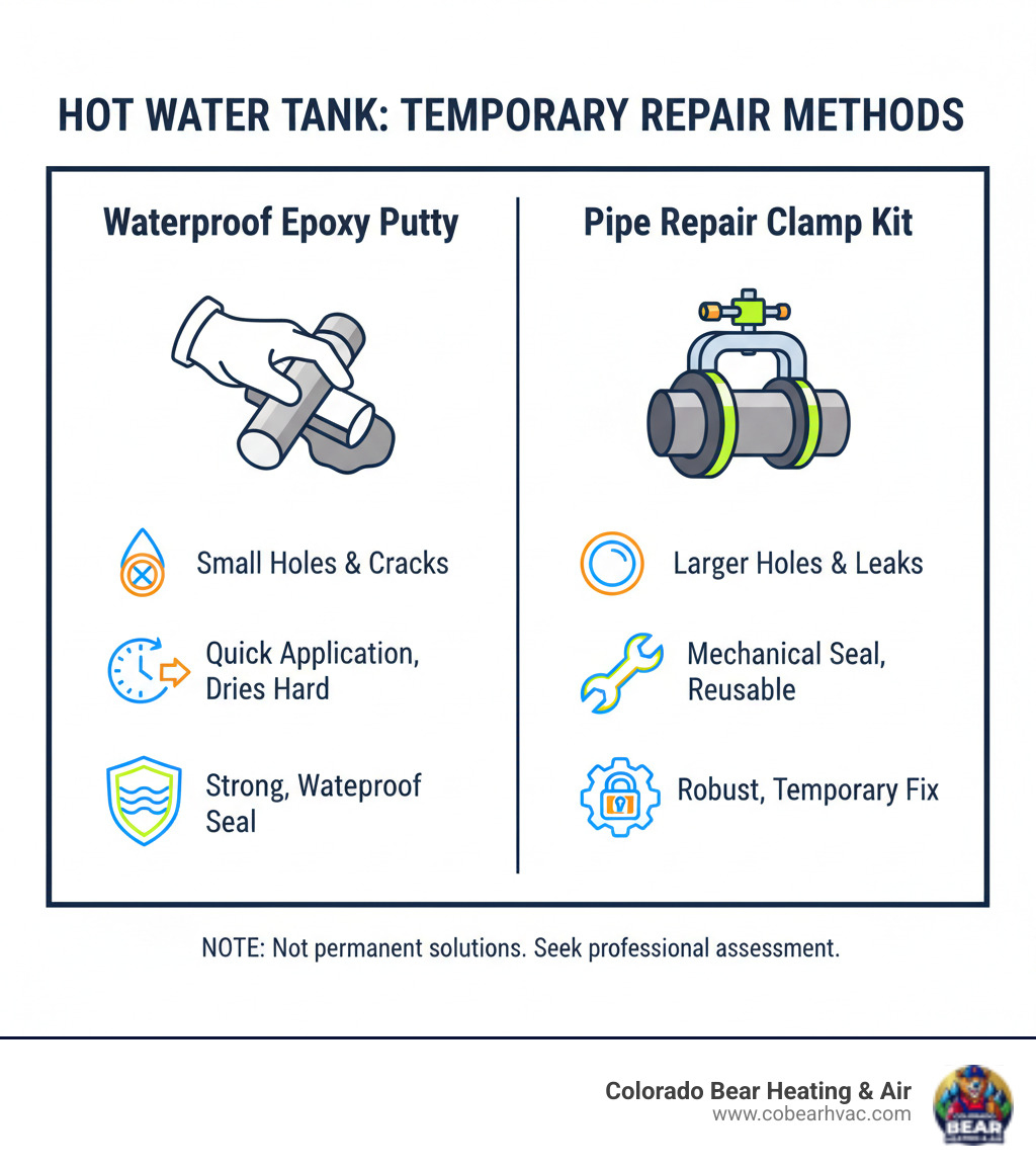 comparison table of repair methods - repair hole in hot water tank infographic  comparison table of repair methods - repair hole in hot water tank infographic