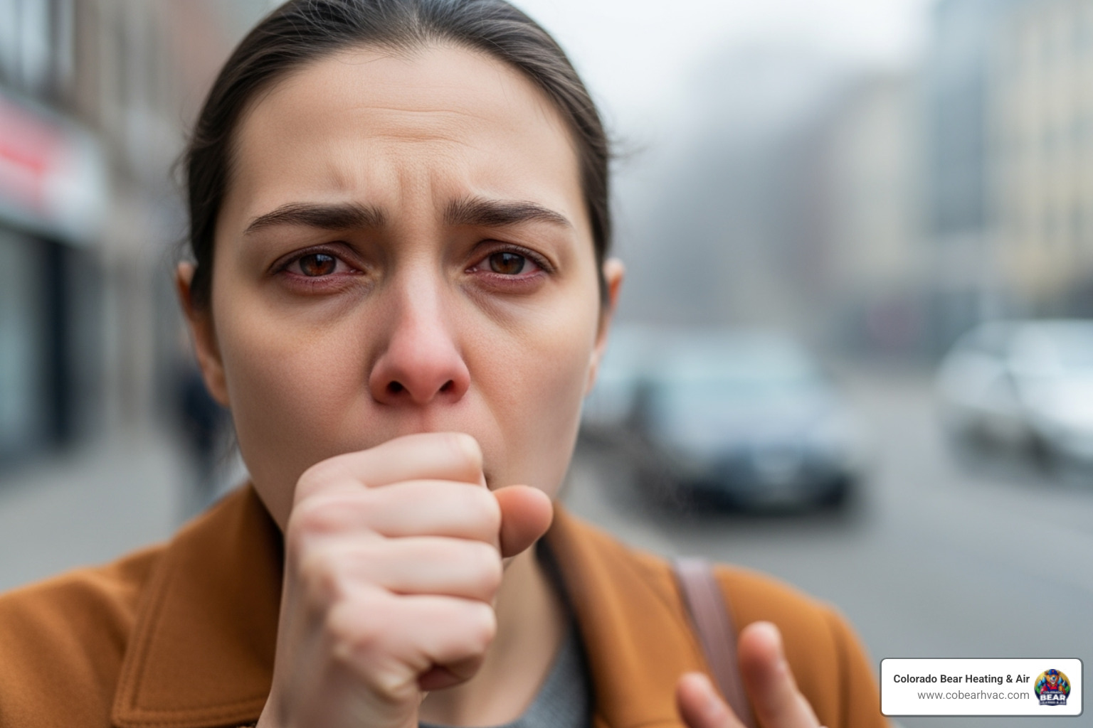 person with eye irritation and coughing - formaldehyde air pollution person with eye irritation and coughing - formaldehyde air pollution