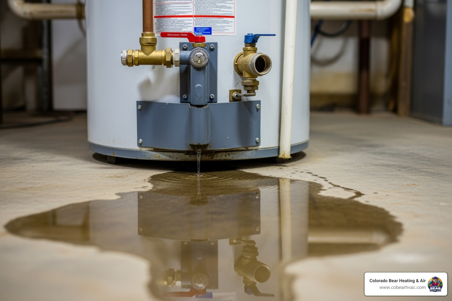 water pooling around the base of a water heater tank - residential water heater repair in roxborough park, co