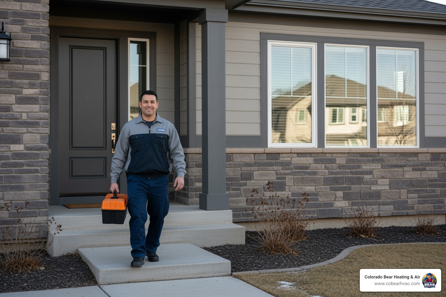 Friendly, professional technician arriving at a home - emergency heating repair in lone tree, co