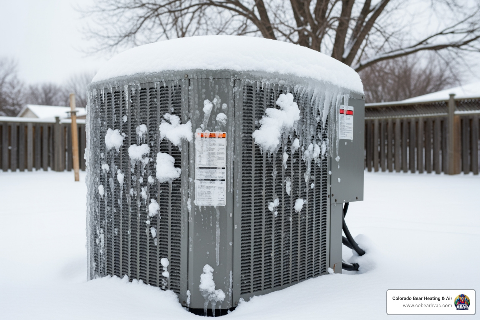Ice buildup on an outdoor heat pump unit - heat pump repair centennial co