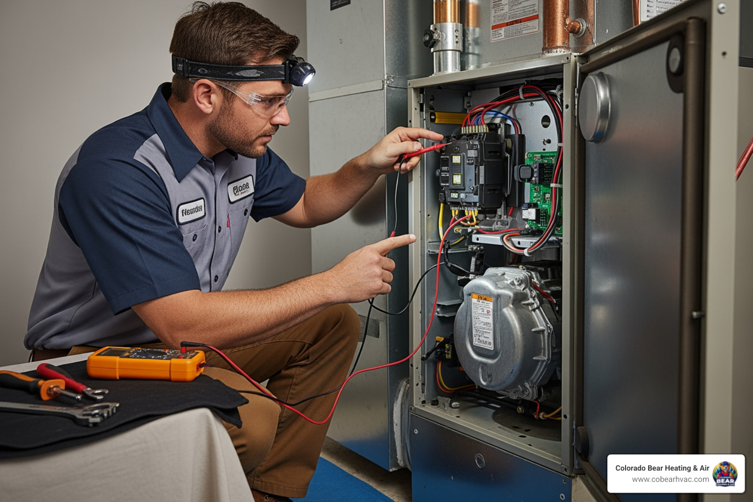 Technician inspecting furnace components - furnace repair littleton co Technician inspecting furnace components - furnace repair littleton co