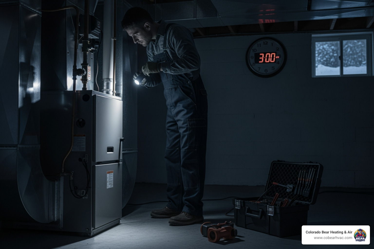 infographic showing five critical heating emergencies: 1. Complete loss of heat with temperatures below 32°F outside, 2. Carbon monoxide detector alarm with yellow pilot light or soot, 3. Strong gas odor or rotten egg smell, 4. Electrical sparking or burning smells from unit, 5. Water pooling around furnace with vulnerable household members present - 24 hour heating repair littleton co infographic showing five critical heating emergencies: 1. Complete loss of heat with temperatures below 32°F outside, 2. Carbon monoxide detector alarm with yellow pilot light or soot, 3. Strong gas odor or rotten egg smell, 4. Electrical sparking or burning smells from unit, 5. Water pooling around furnace with vulnerable household members present - 24 hour heating repair littleton co