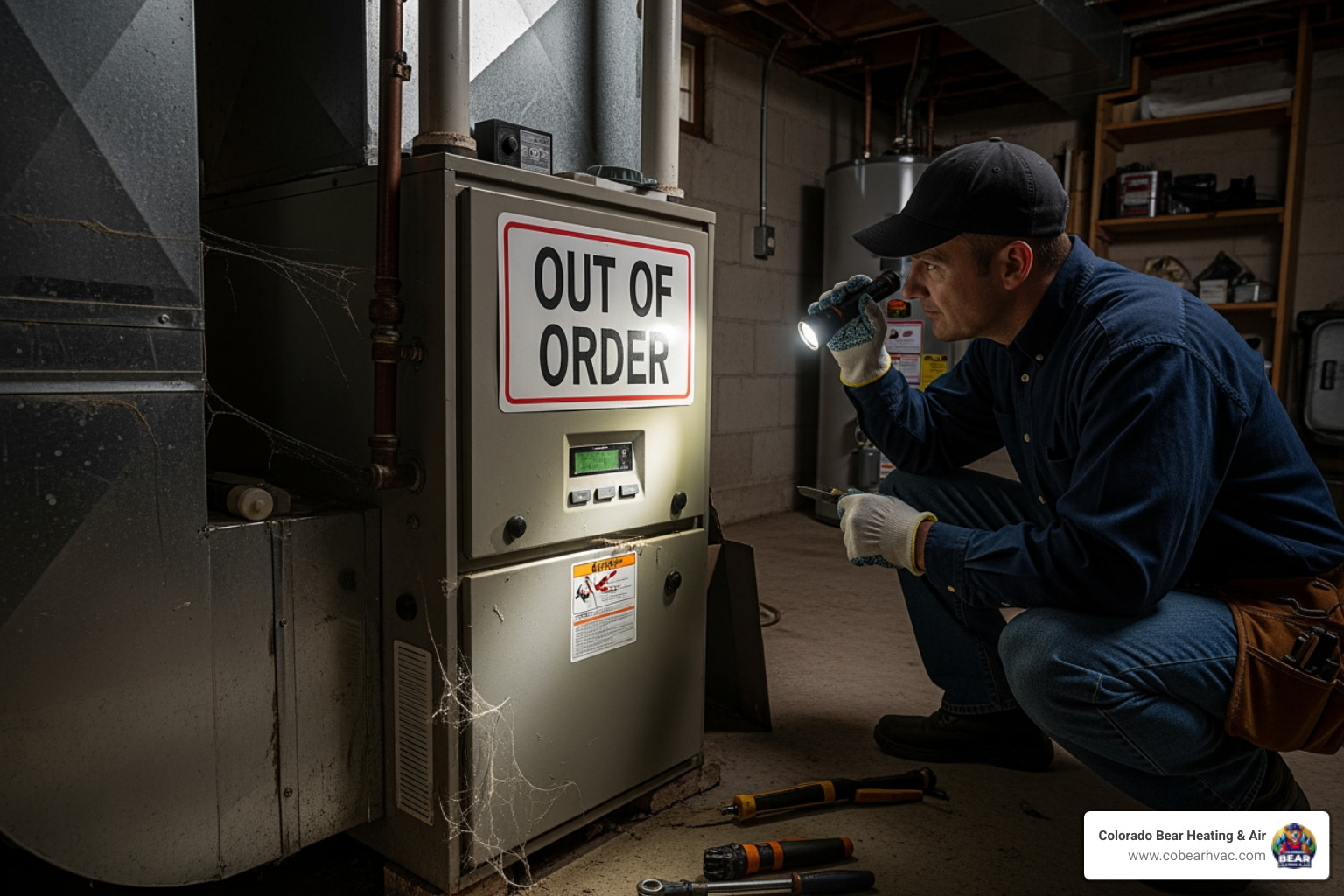 Infographic showing the furnace repair process: 1) Homeowner notices warning signs like no heat or strange noises, 2) Technician performs safety inspection and diagnostic testing, 3) Common problems identified include clogged filters, ignition failure, or blower issues, 4) Professional repairs restore safe operation, 5) Annual maintenance prevents future breakdowns - broken furnace repair littleton co Infographic showing the furnace repair process: 1) Homeowner notices warning signs like no heat or strange noises, 2) Technician performs safety inspection and diagnostic testing, 3) Common problems identified include clogged filters, ignition failure, or blower issues, 4) Professional repairs restore safe operation, 5) Annual maintenance prevents future breakdowns - broken furnace repair littleton co