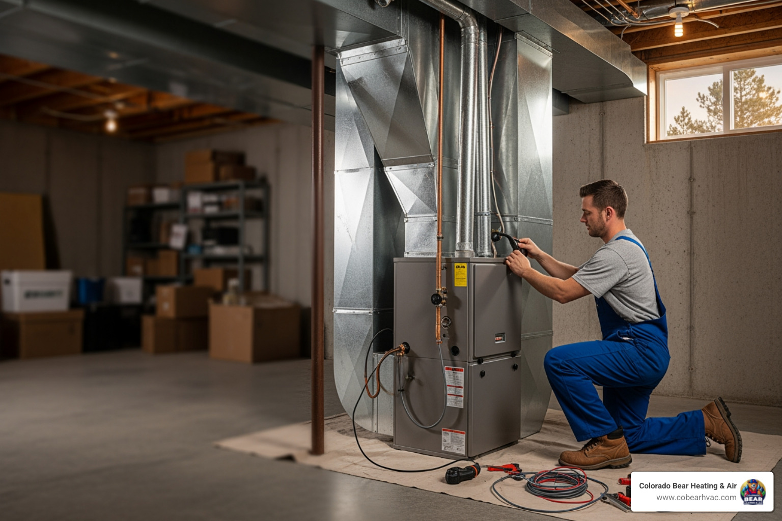 Infographic showing the complete furnace installation process in Highlands Ranch, including home assessment and load calculation, equipment selection based on altitude and climate, safe removal of old system, professional installation with proper venting and connections, safety inspections and code compliance checks, system commissioning and performance verification, and homeowner training on operation and maintenance - furnace installation highlands ranch co