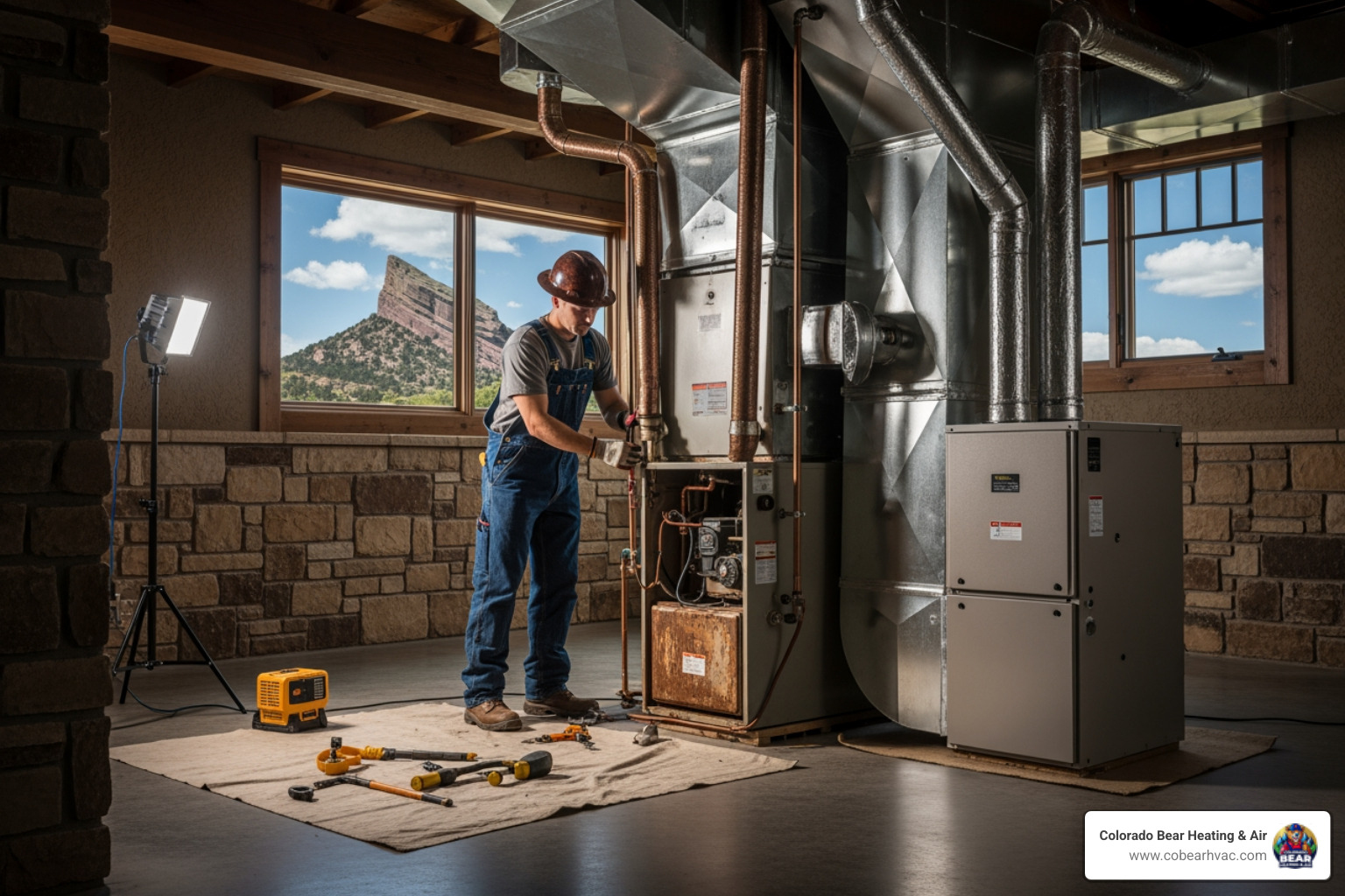 infographic showing five key signs your heating system needs replacement: system age over 15 years, frequent repair calls, rising utility bills month over month, inconsistent room temperatures throughout the home, and unusual noises or safety warning signs - heating replacement in castle rock, co