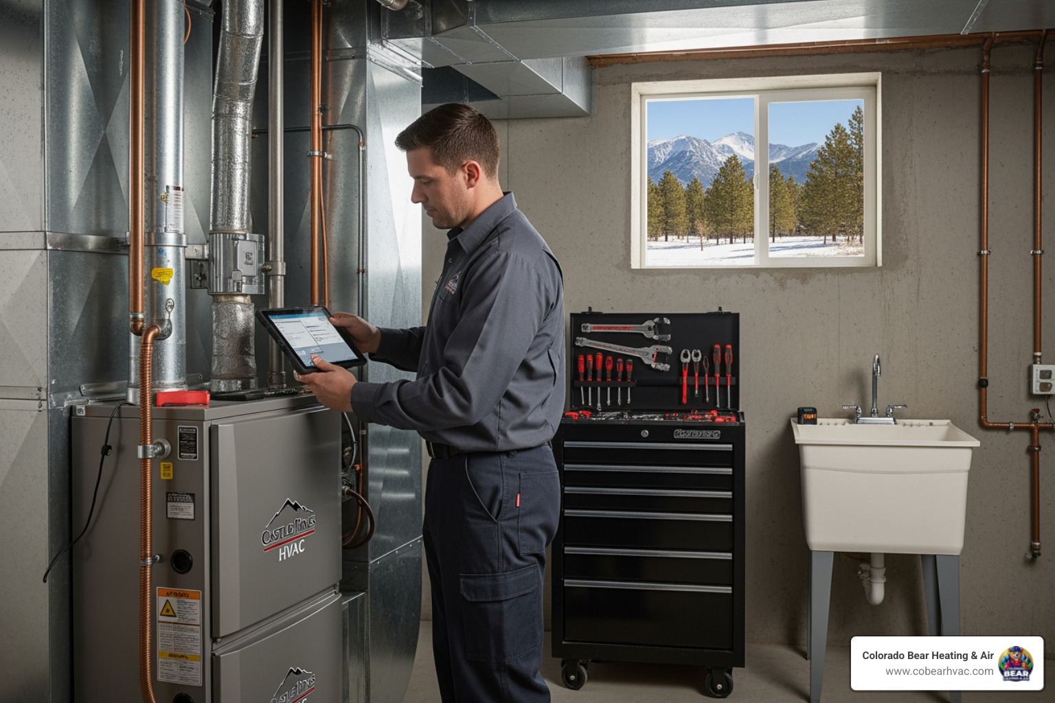 Infographic explaining how high altitude impacts furnace efficiency and safety, recommended maintenance schedule, common heating problems like uneven heating and short cycling, and the importance of annual tune-ups before winter - heating services in castle pines, co Infographic explaining how high altitude impacts furnace efficiency and safety, recommended maintenance schedule, common heating problems like uneven heating and short cycling, and the importance of annual tune-ups before winter - heating services in castle pines, co