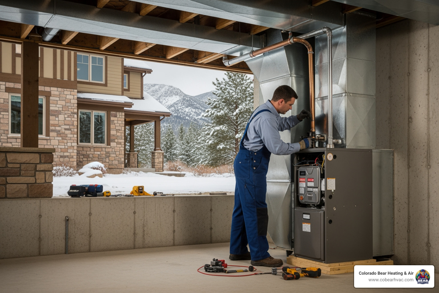 Infographic showing the top 5 signs your furnace needs replacement: a calendar highlighting 15-20 year age range, a wrench representing frequent repairs, a rising utility bill graph, a thermometer showing uneven temperatures across rooms, and a yellow flame icon with a warning symbol for safety concerns - heating replacement in monument, co