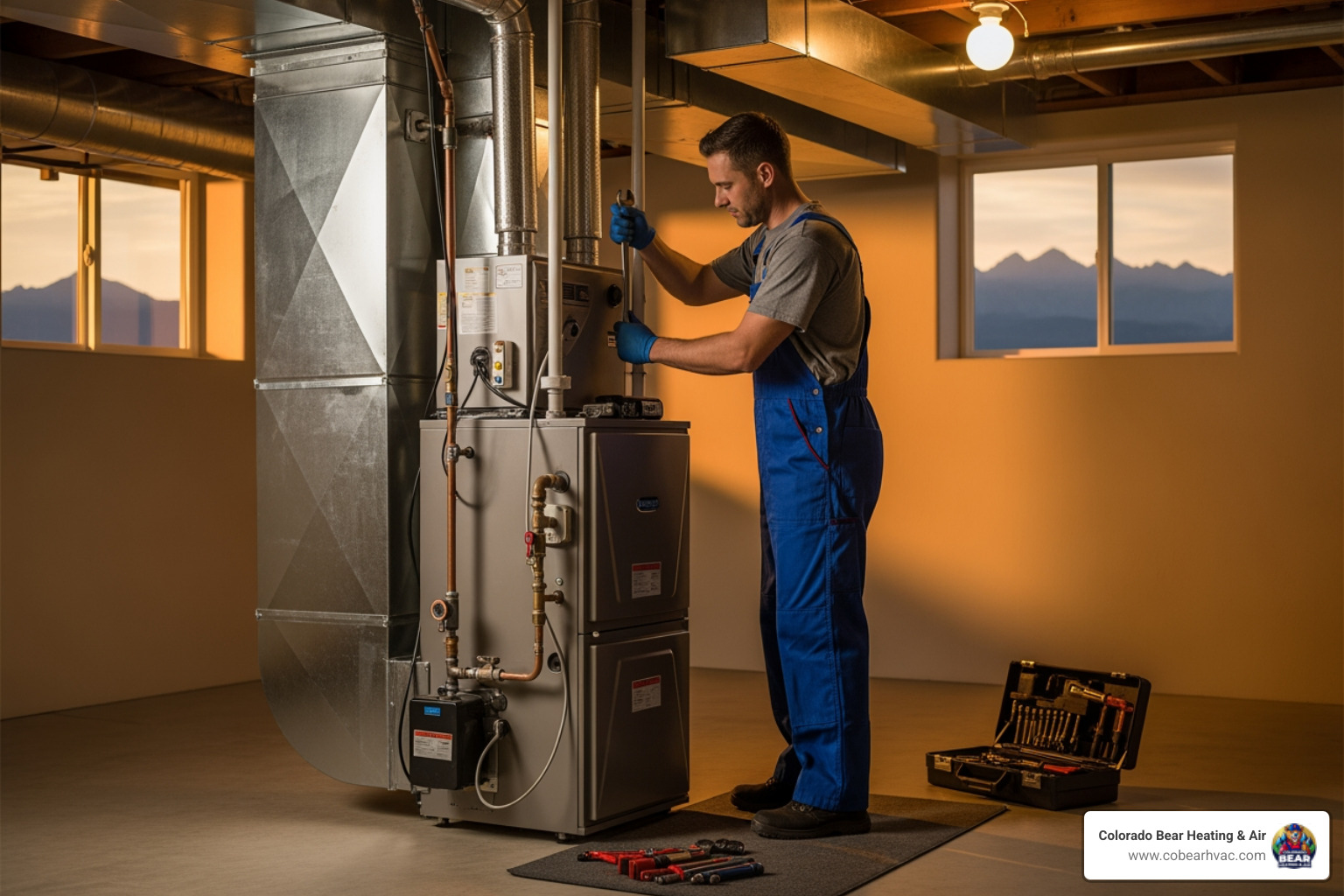 infographic explaining how high altitude affects heating system efficiency and combustion - heating services in highlands ranch, co