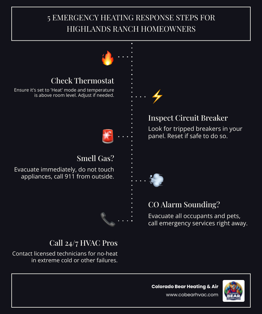 Infographic showing 5 emergency heating response steps for Highlands Ranch CO homeowners - heating services emergency in Infographic showing 5 emergency heating response steps for Highlands Ranch CO homeowners - heating services emergency in