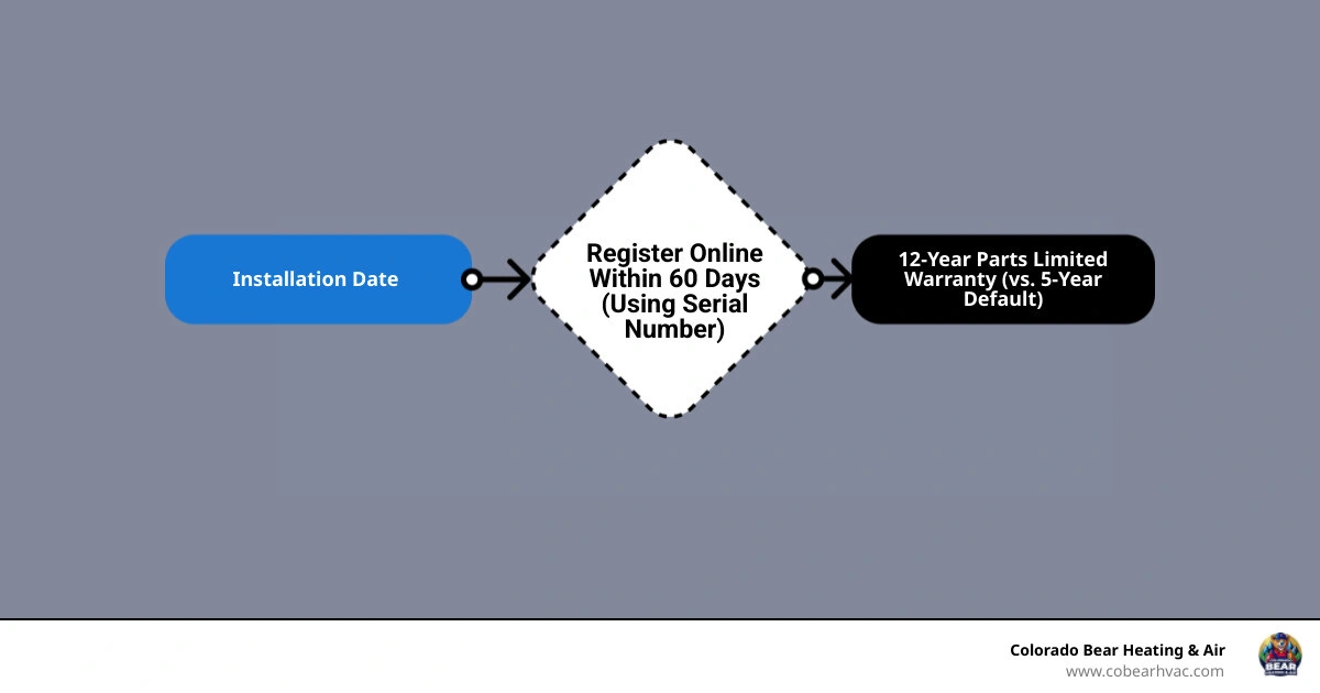 Daikin warranty activation timeline infographic showing registration window, coverage tiers, and key requirements - daikin Daikin warranty activation timeline infographic showing registration window, coverage tiers, and key requirements - daikin