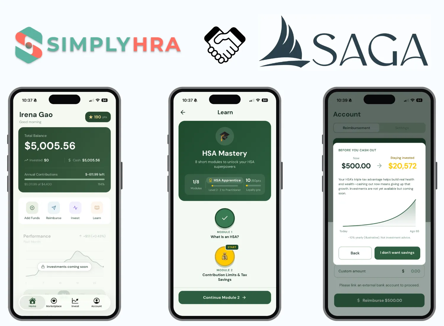 SimplyHRA Saga Health HSA accounts modern HSA platform, HSA for startups small business