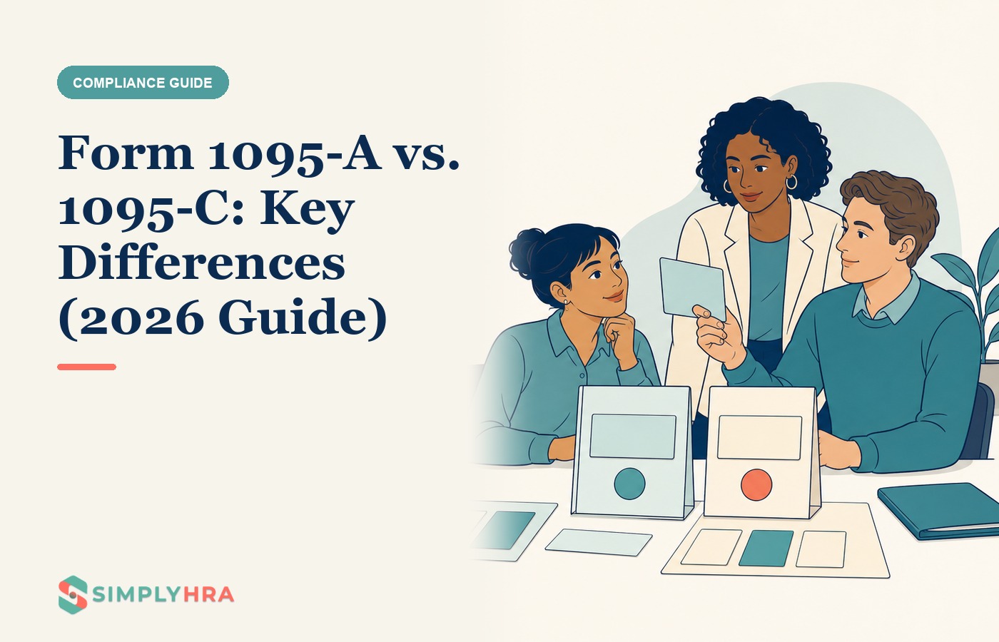 SimplyHRA illustration: Form 1095-A vs. 1095-C: Key Differences (2026 Guide)