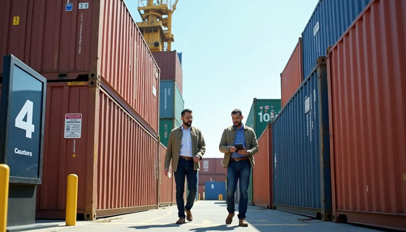 Managers review documents at customs supply chain checkpoint