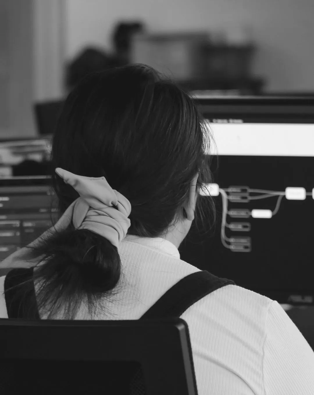 Person working on design flow at computer