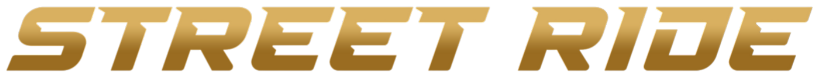 Gold metallic text logo saying Street Ride in bold, sleek letters