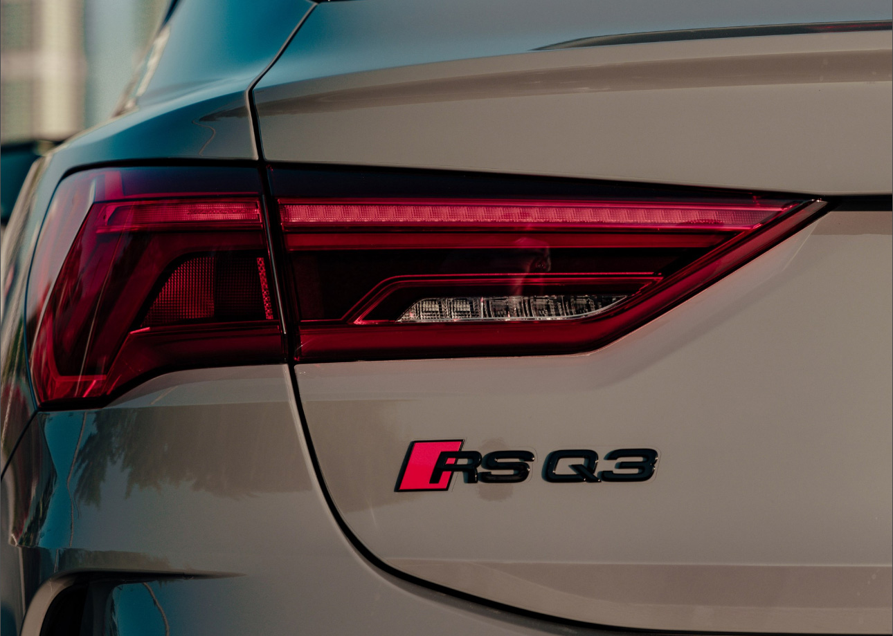 Audi RS Q3 rear taillight and badge in white and red