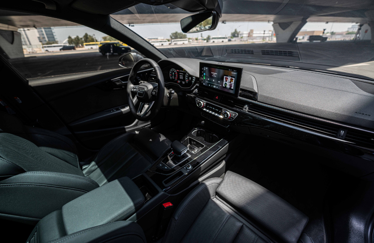 Modern car interior with digital dashboard and touchscreen display
