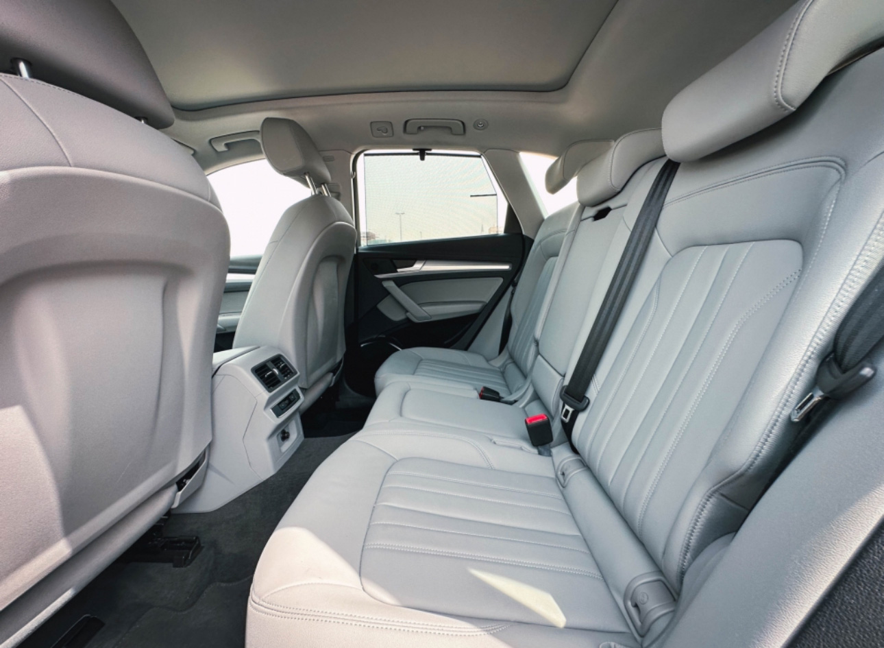 Luxurious white leather interior of a modern SUV or crossover