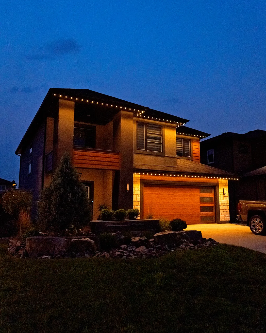 Modern home with warm lights