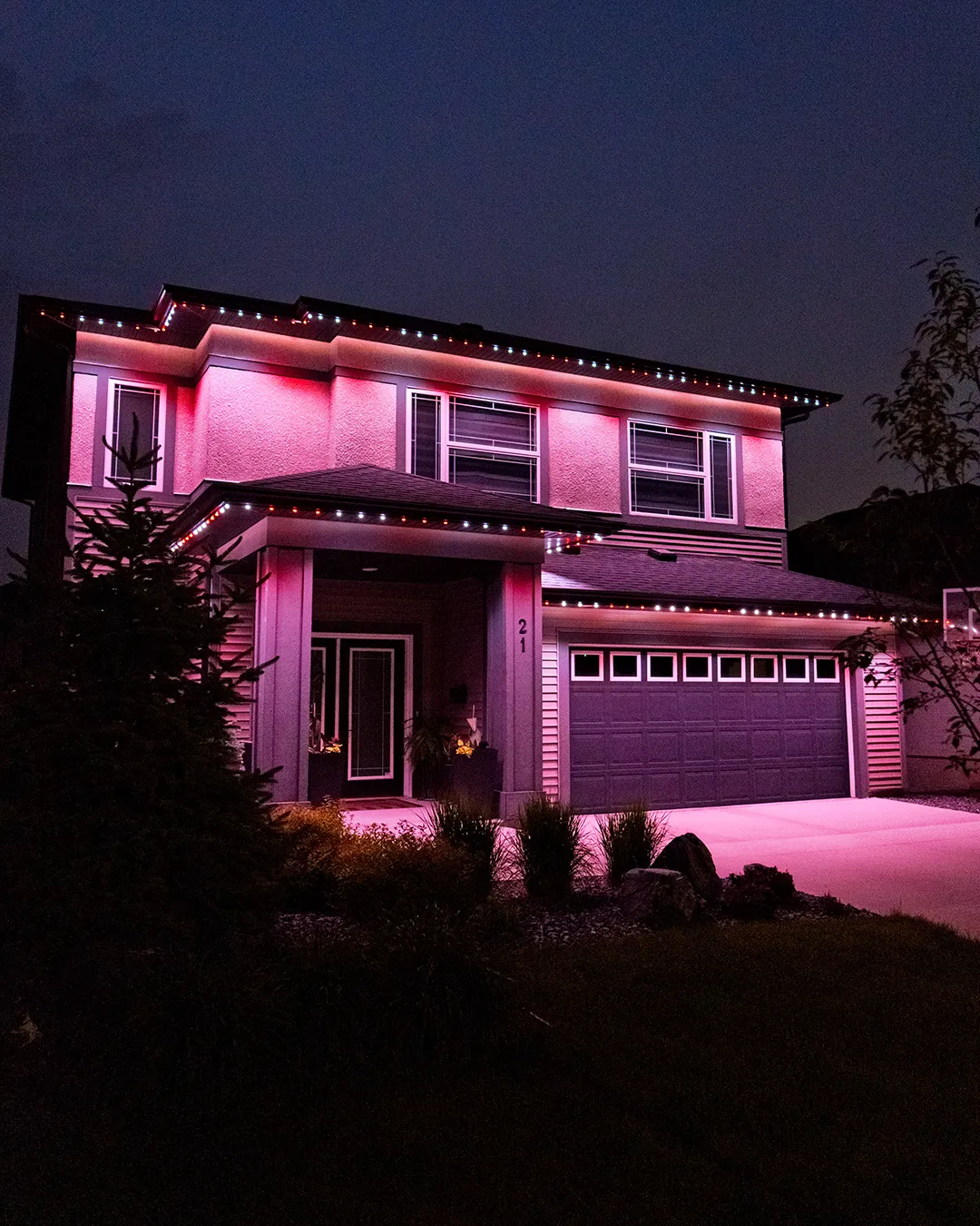 Modern home with pink lights