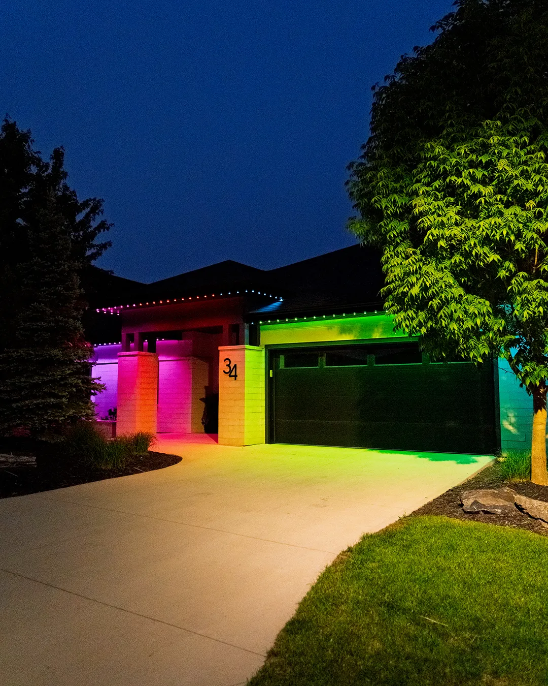 Home with rainbow lights