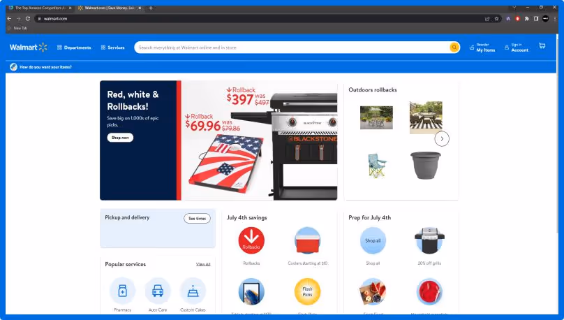 Homepage of Walmart.