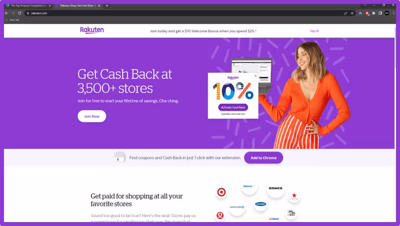 Homepage of rakuten.