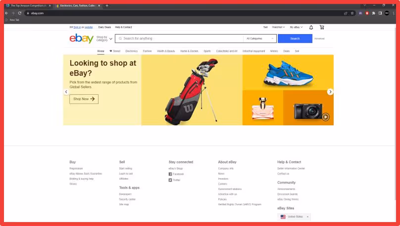 Homepage of eBay.