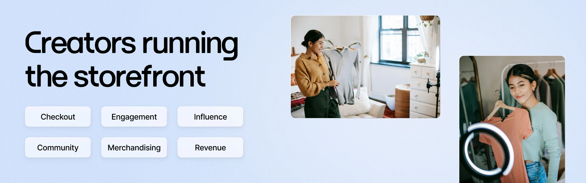 Image showing creators running digital storefronts, with a content creator showcasing products