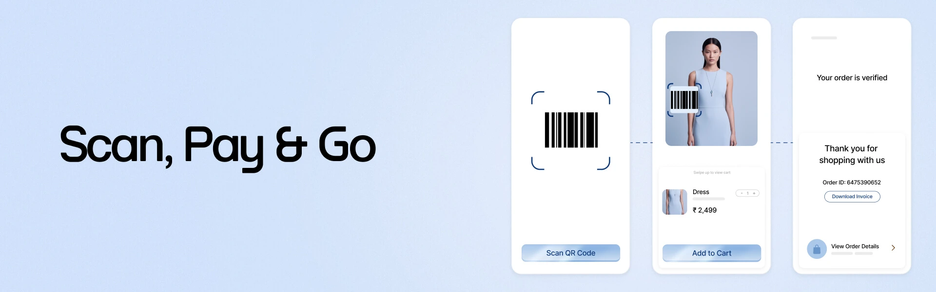 Illustration showing scan-and-go checkout with instant order verification