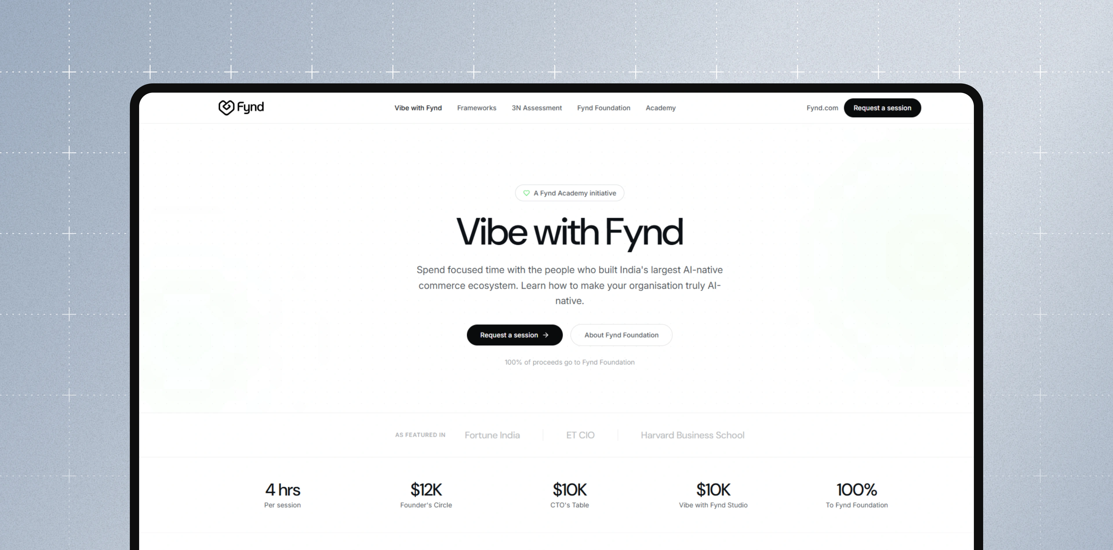 An image showing a home page of Fynd Foundation