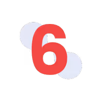 Red number six over connected gray circles on a black background.