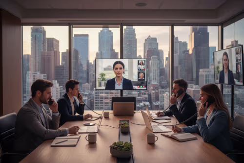 Team using VoIP Services office